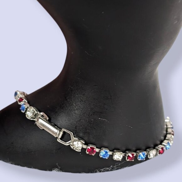 Vintage Red White & Blue Rhinestone Bracelet - Picture 1 of 4